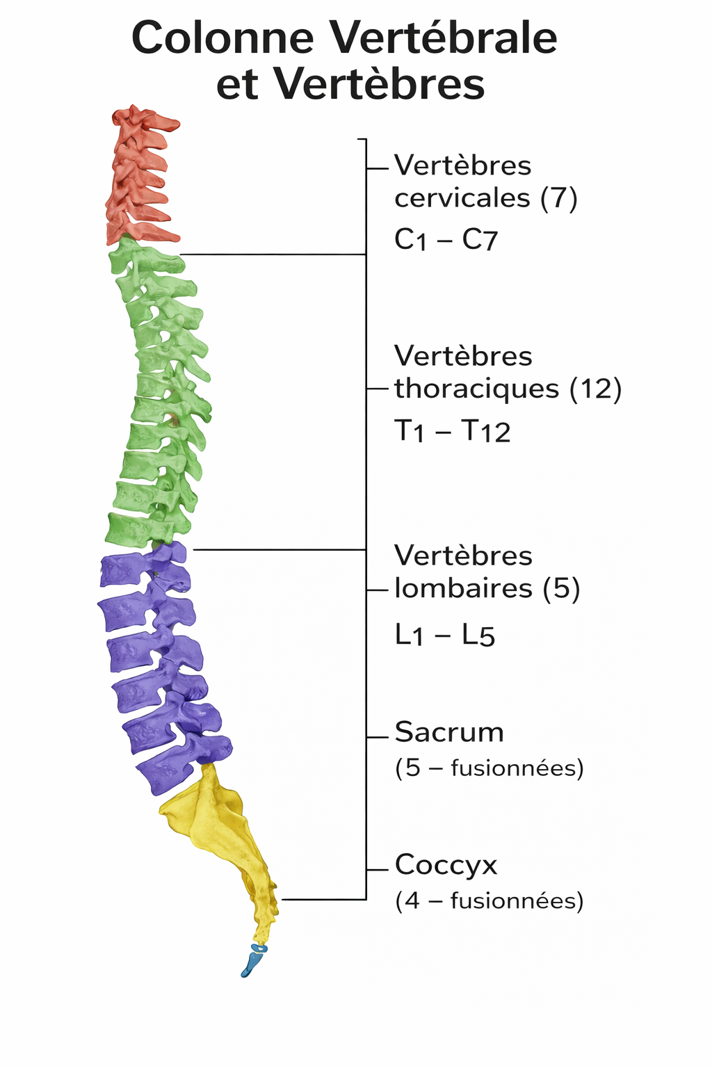 Schéma de la colonne vertébrale en couleurs